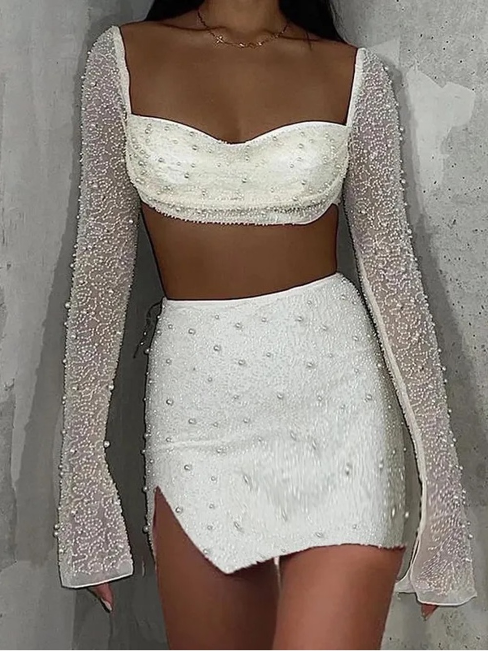 Oh Polly White Beaded Mini Skirt (skirt only!!)